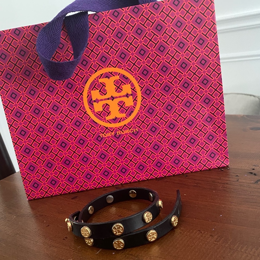 Tory Burch black leather wrap bracelet